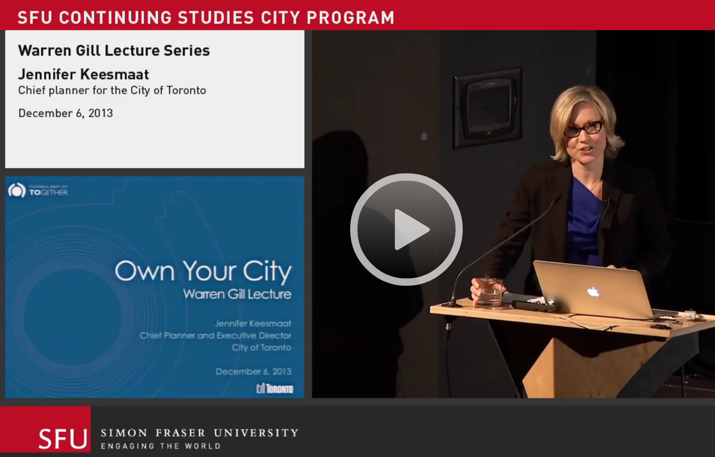 Jennifer Keesmaat speaks at the SFU Warren Gill Lecture Series